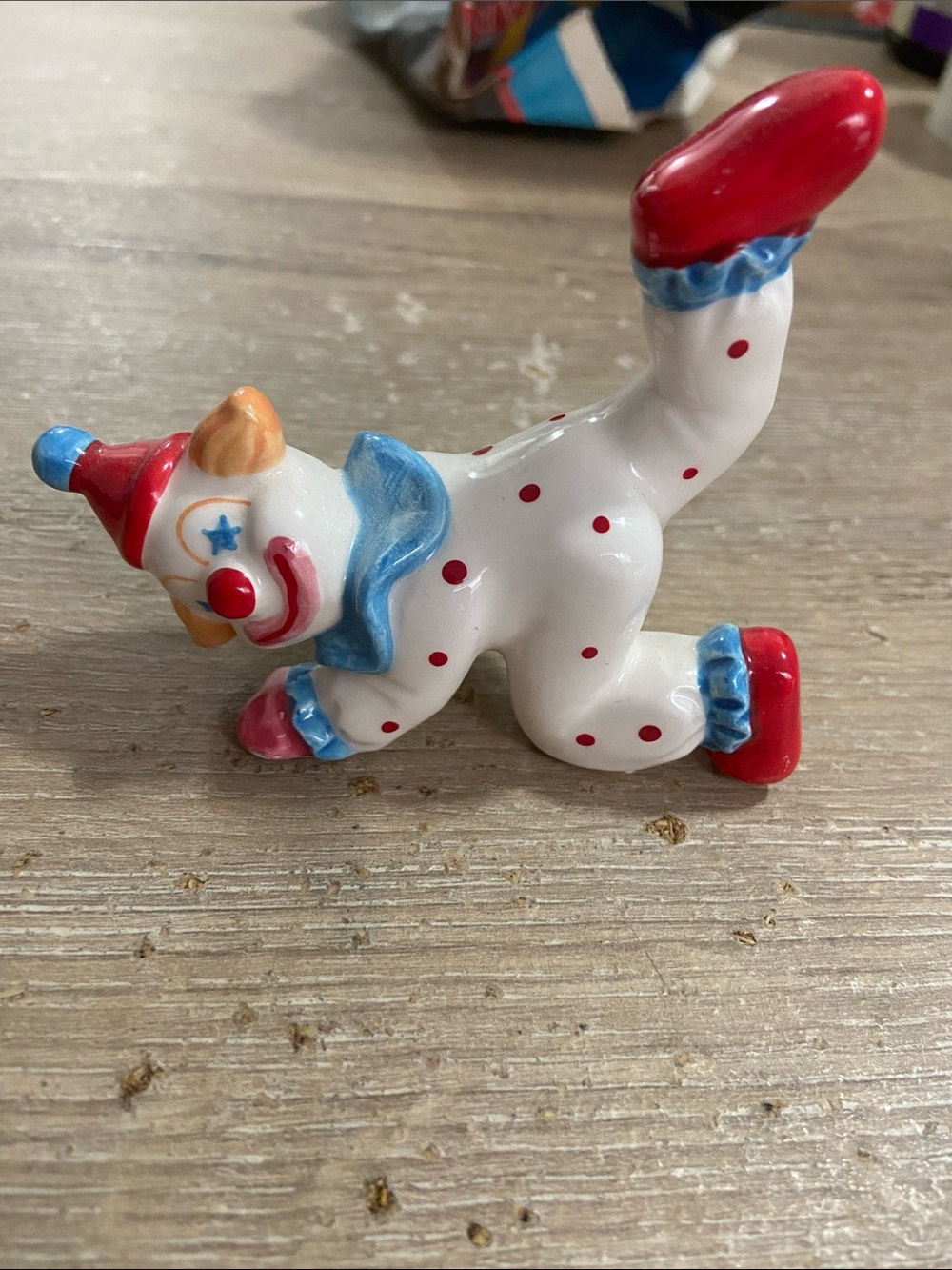 Vintage Hand Painted Ceramic Clown Figurine in Polka Dot Glossy Finish Japan